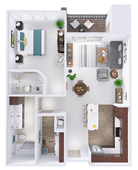 Floor plan for 1 bed, 1 bath, 861 sqft